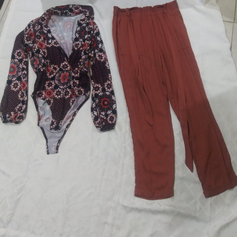 Rayon Pants with  a longsleeve bodysuit Blouse
